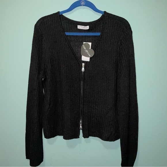 FULL CIRCLE TRENDS Plus Size V-Neck Zip-Up Sweater In Black Beauty Sz 2X NWT - Picture 3 of 9